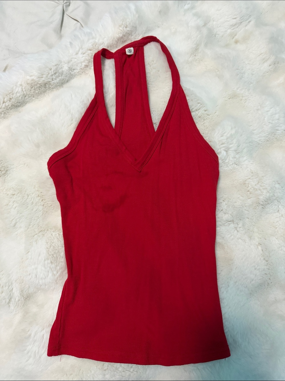 Red Ribbed V-Neck Racerback Tank Top -  (Unbranded)